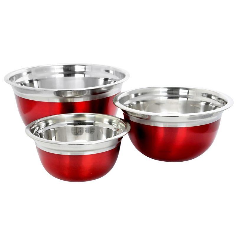 Rosamond Red Stainless Steel 3-Piece Mixing Bowl Set