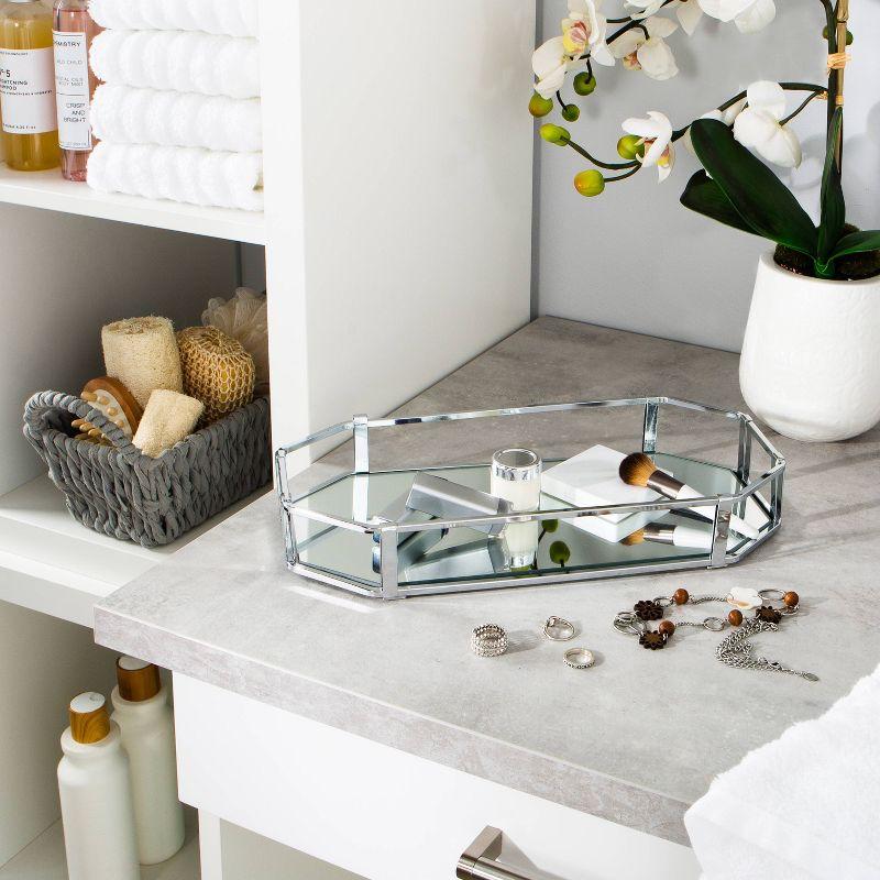 Octangular Design Bathroom Tray Chrome - Home Details: Steel Vanity Accessory, Spot Clean, 14.02" x 7.01" x 2.09"