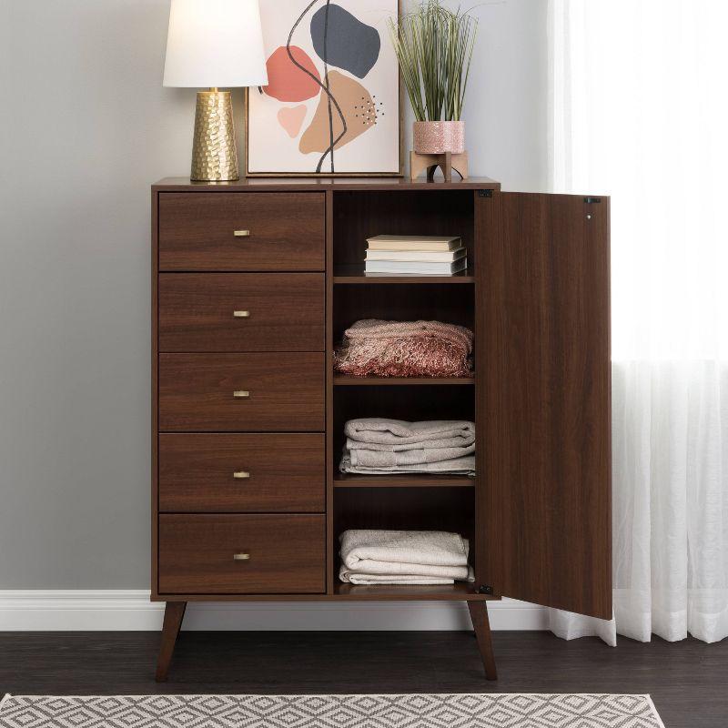 Milo Mid-Century Modern 5 Drawer Chest with Door - Prepac