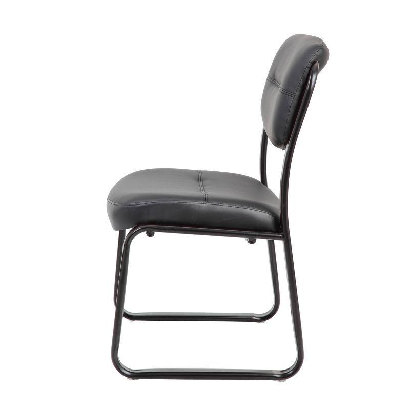 Elegant Black LeatherPlus Armless Guest Chair with Metal Sled Base