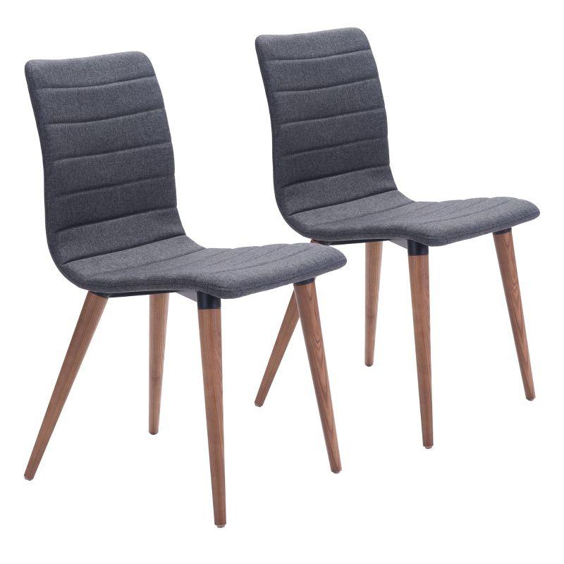 Gray Linen Upholstered Dining Chair with Walnut Legs, Set of 2