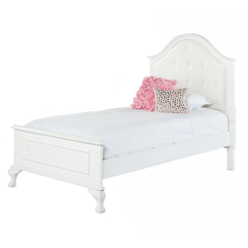 Isabella Youth Bed with Faux Leather Headboard Twin White: Arched Feet, Moldings - Picket House Furnishings