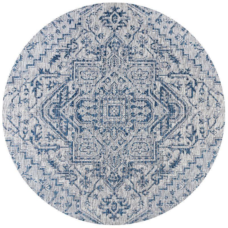 JONATHAN Y Estrella Bohemian Medallion Textured Weave Navy/Gray 9' Round Indoor/Outdoor Area Rug