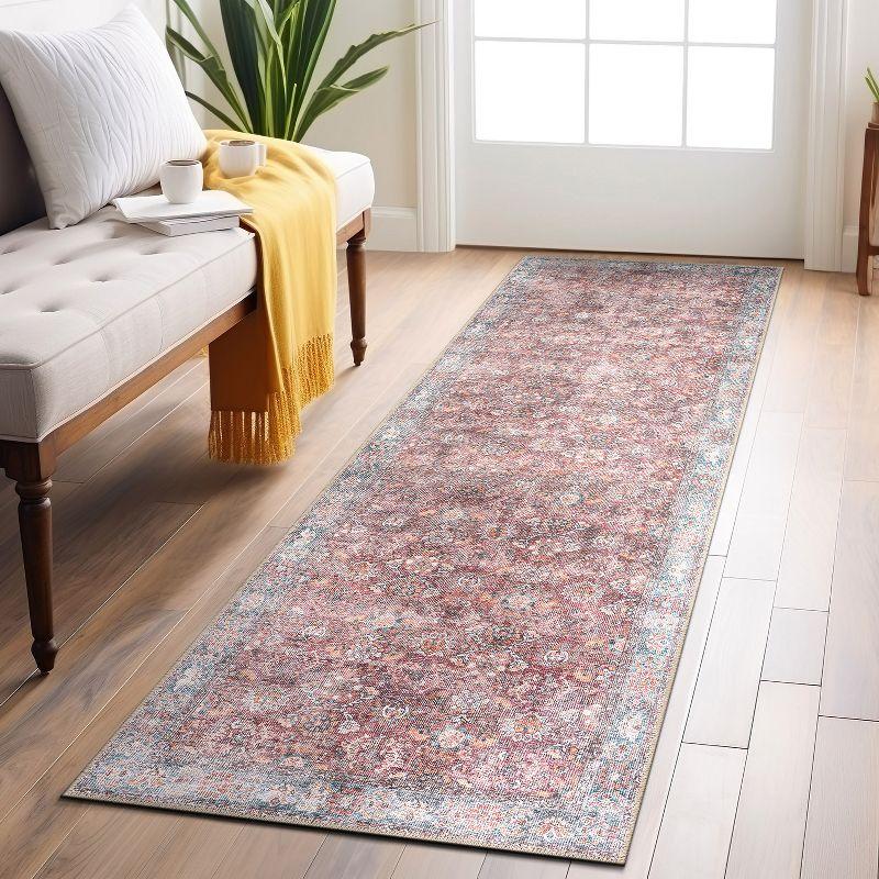 World Rug Gallery Transitional Bordered Vintage Machine Washable Non Slip Area Rug