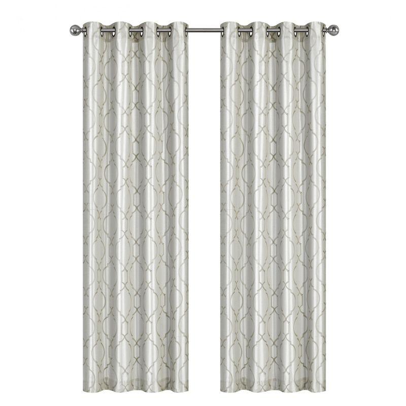 Kate Aurora Living 2 Pack Embroidered Trellis Semi Sheer Grommet Curtains - 52 in. W x 84 in. L, Beige