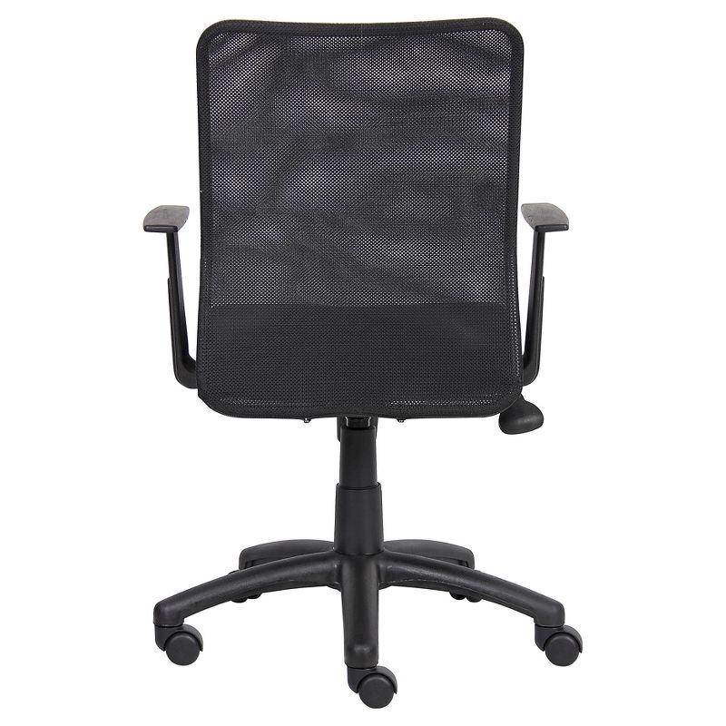 Budget Mesh Task Chair with T-Arms Black - Boss Office Products: Swivel, Adjustable Height, Nylon Base