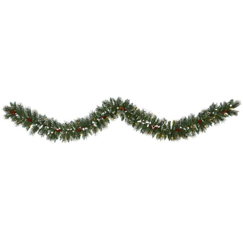 9' Frosted Pine Artificial Garland with Clear LED Lights