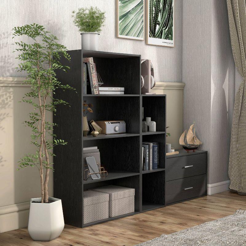 24/7 Shop At Home 47" Silkpath Modern 4 Tier Stackable and Modular Bookcase Black: Modular Organizer, MDF Wood