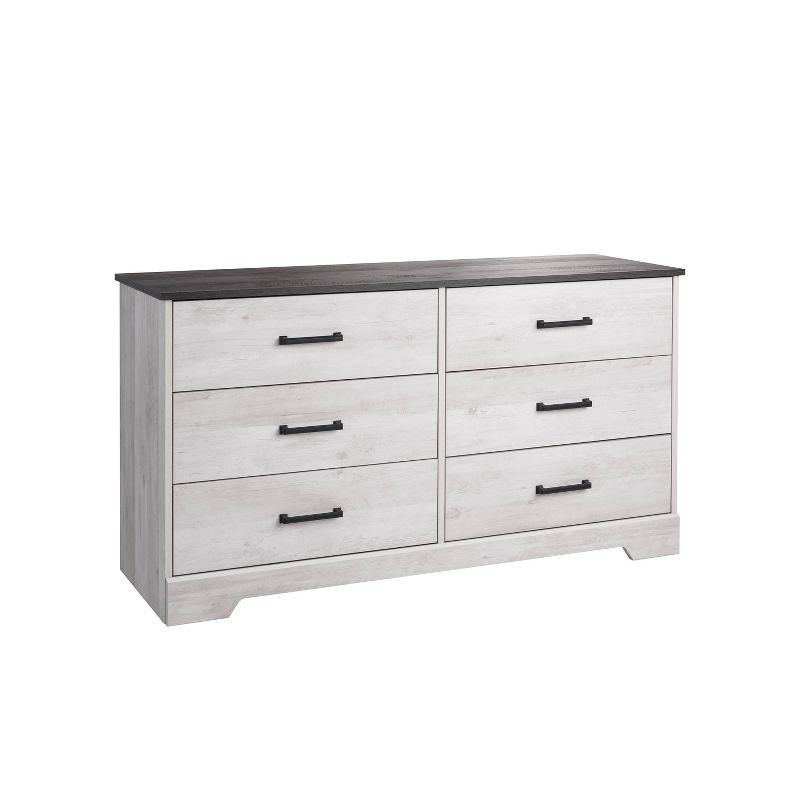 Prepac Rustic Ridge Farmhouse 6 Drawer Bedroom Dresser Washed White