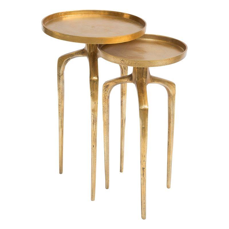 Antique Gold Round Metal Nesting Tables, Set of 2