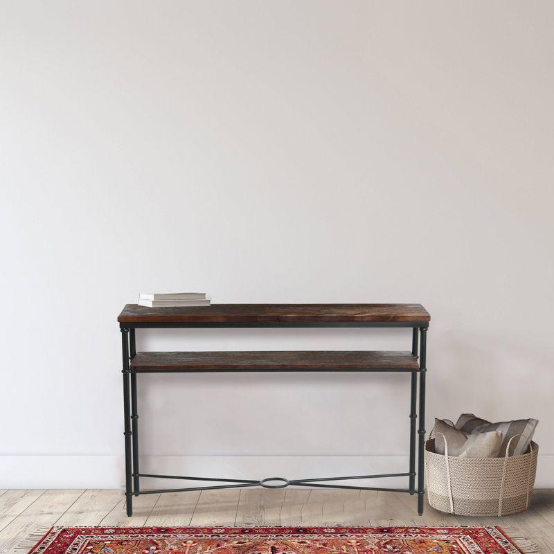 Storied Home Saratoga Console Table Gray: Industrial Iron Legs, Solid Acacia, Space-Saving Design