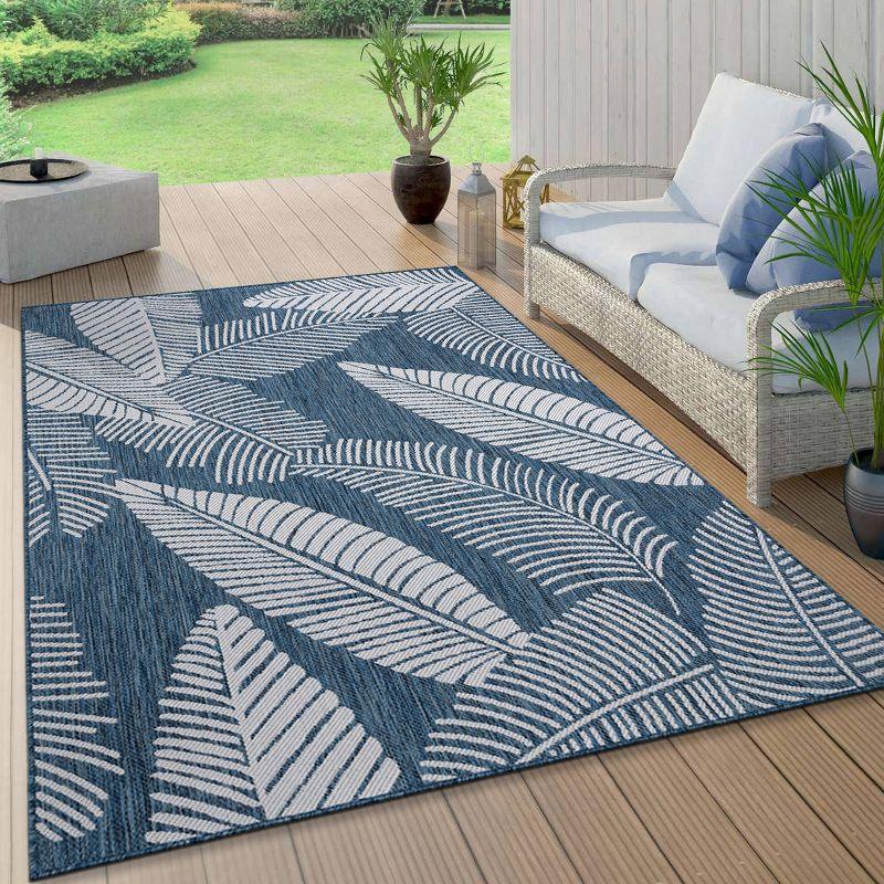 World Rug Gallery Distressed Palm Leaves Textured Flat Weave Indoor/Outdoor Area Rug - NAVY 7'10"X10'