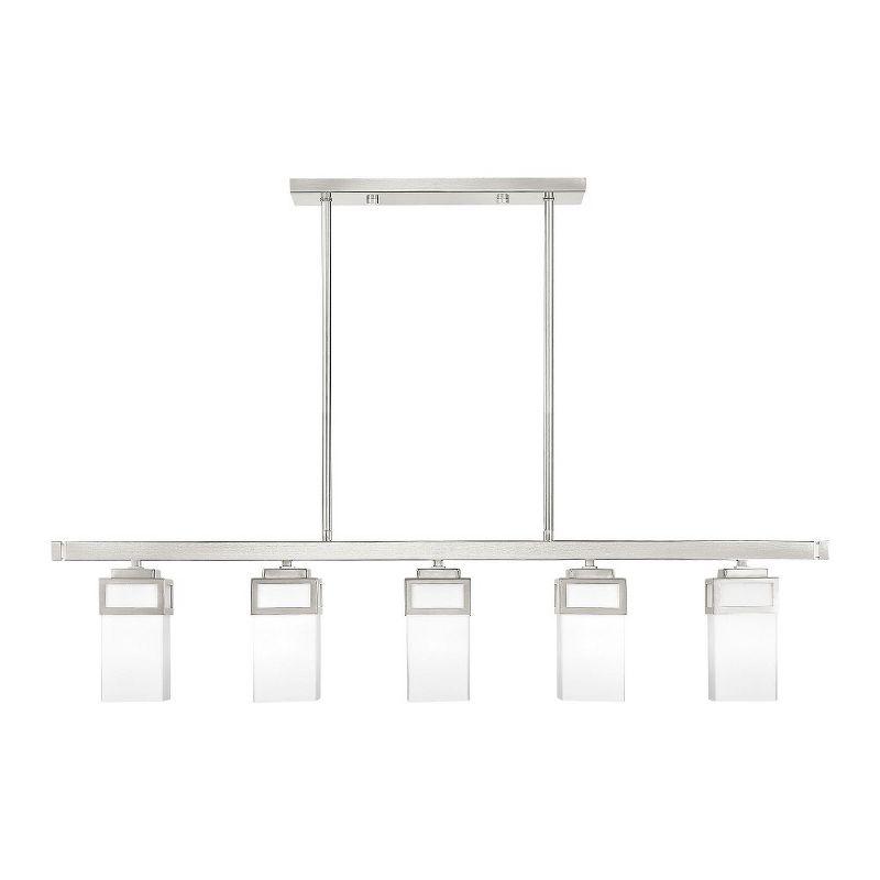 Brushed Nickel 5-Light Linear Chandelier with Opal Glass Shades