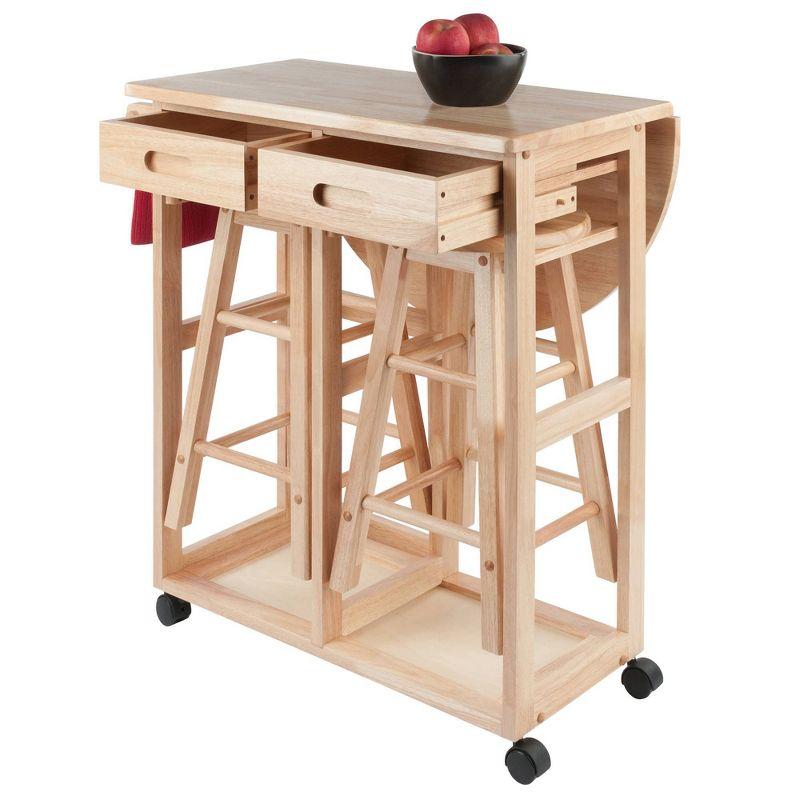 Winsome 3pc Burnett Space Saver Set Beech: Compact Folding Table with 2 Stools, Wood Frame