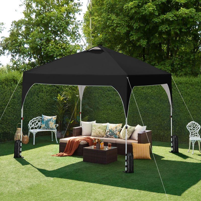 10 ft x 10 ft Black Steel Pop-Up Canopy Tent with LED Lights