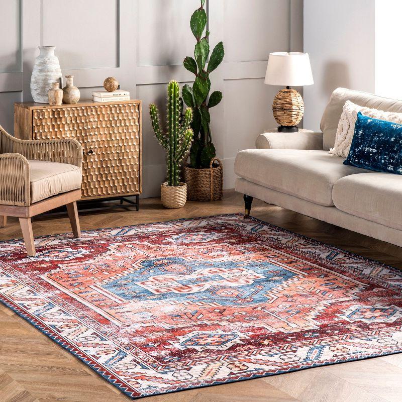 Nuloom Marli Pet Friendly Machine Washable Faded Medallion Area Rug, 5' x 8', Rust