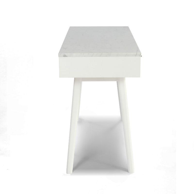 The Bianco Collection Viola 44" Rectangular Italian Carrara White Marble Writing Desk with White Legs
