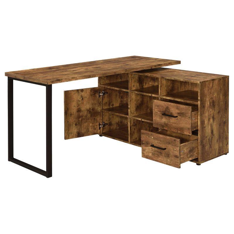 Transitional Antique Nutmeg Wood L-Shape Desk with USB Port