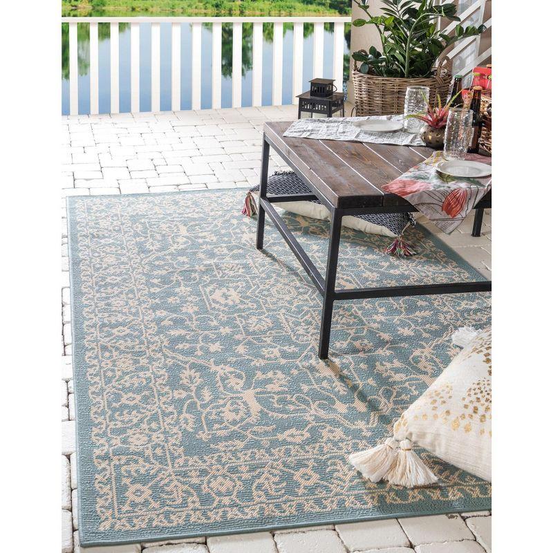 Unique Loom Outdoor Botanical Collection Area Rug - Allover (2'  x 3' 1" Rectangle Light Blue/Beige)