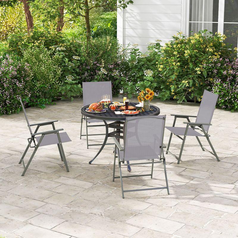 Gray Metal Frame Folding Outdoor Dining Chairs Set of 4