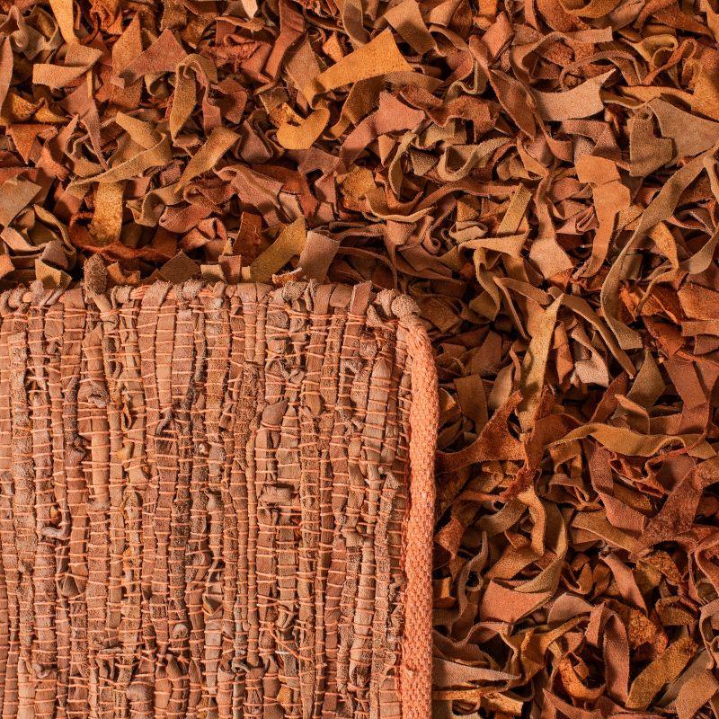 Leather Shag Handwoven 80% Rag Leather And 20% Cotton Solid Color Rug