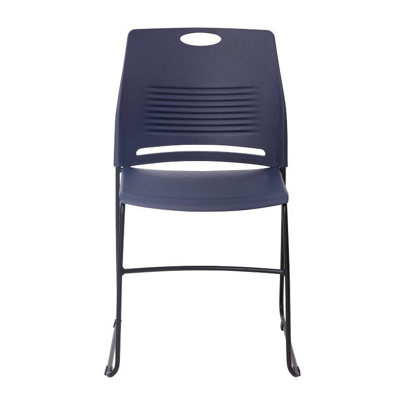 Navy Armless Plastic Stacking Reception Chair with Steel Base