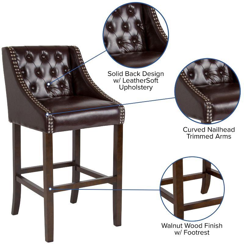 Flash Furniture Carmel Series 30" High Transitional Tufted Walnut Barstool with Accent Nail Trim