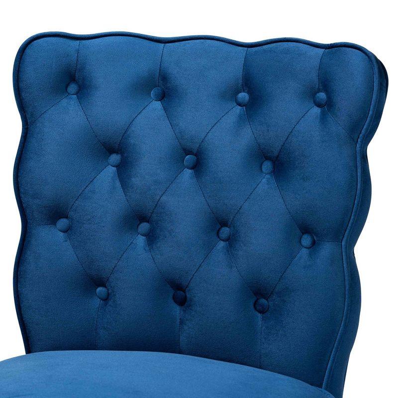 2pc Daphne Velvet Fabric Upholstered and Wood Counter Height Barstool Set Blue/Brown - Baxton Studio: Elegant Polyester Seating