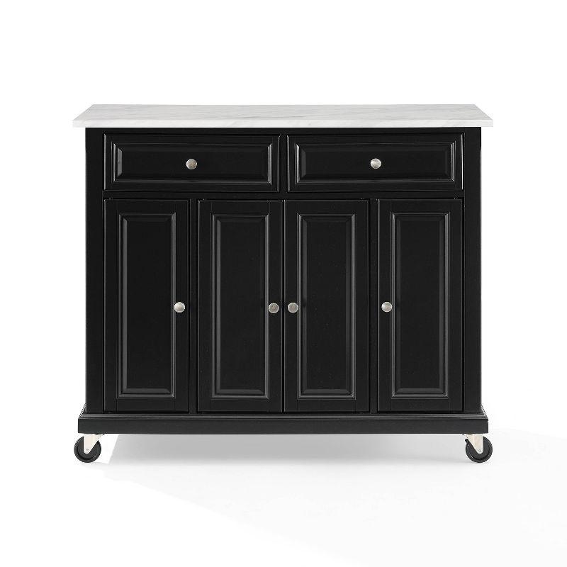 Crosley 42" Avery Kitchen Island/Cart Distressed Black/White Marble: Traditional Style, 6 Shelves, 2 Drawers, Locking Wheels