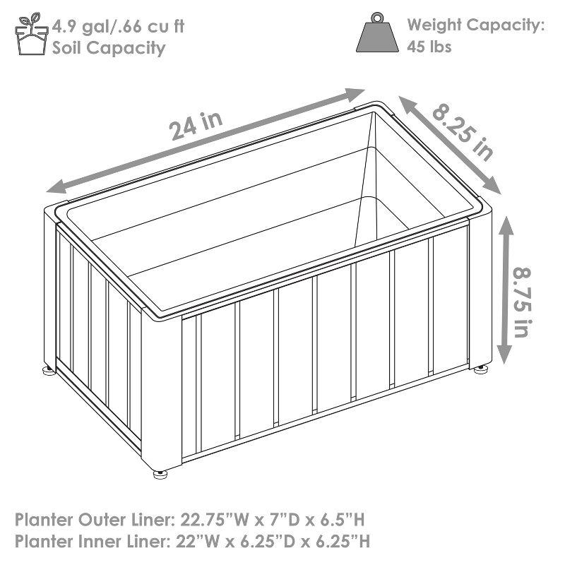 24" Brown Acacia Wood and Black Steel Planter Box with Removable Insert