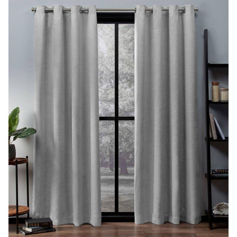 Silver Textured Sateen Room Darkening Grommet Curtains, 108"x52" Set of 2