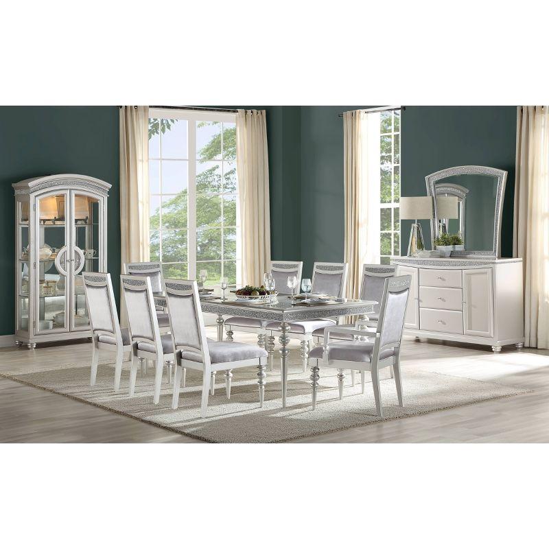 88" Maverick Dining Table Platinum Finish - Acme Furniture: Sparkling Rhinestone, Glass Top, Seats 8