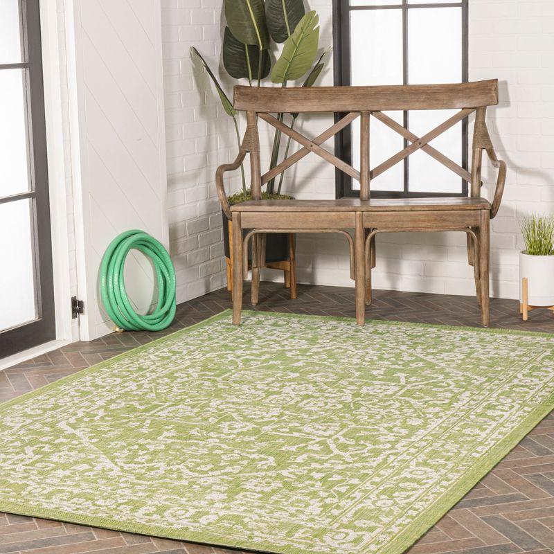 8' x 10' Malta Bohemian Styled Medallion Textured Weave Indoor/Outdoor Area Rug, Green/Cream - JONATHAN Y