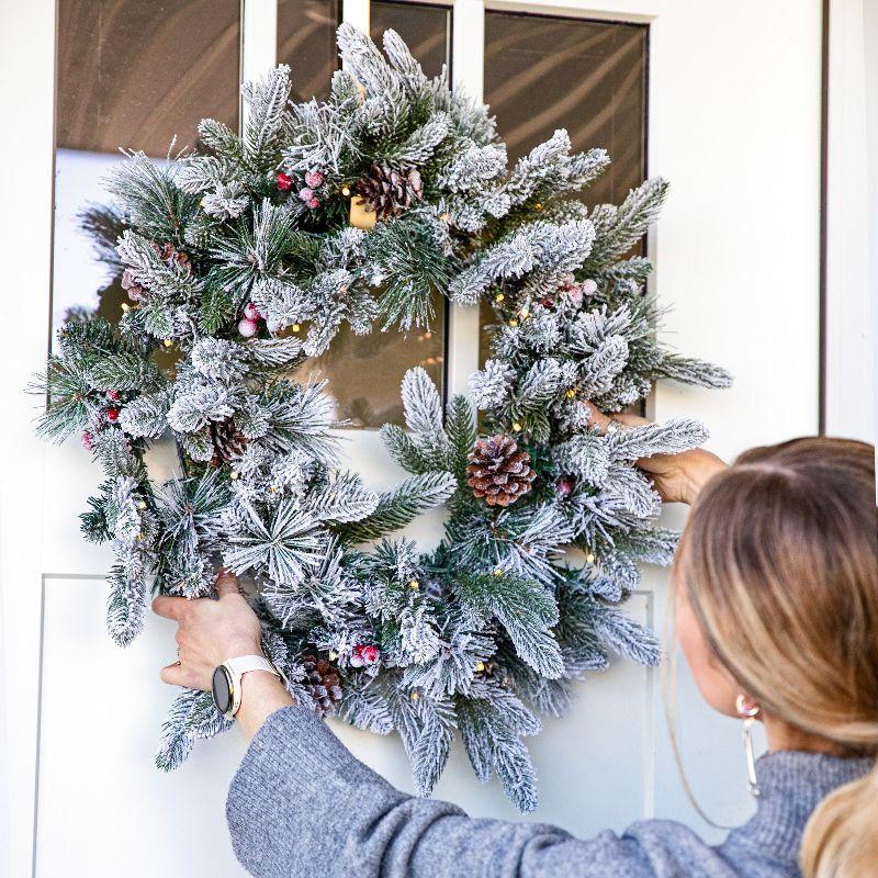 Sunnydaze 24" Diameter Indoor or Outdoor PVC Christmas Wreath with Pinecones and Berries - Flocked