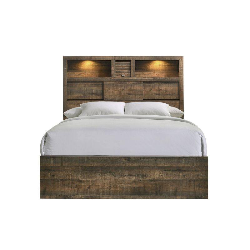 King Beckett Bookcase Panel Bed Walnut - Picket House Furnishings: Built-In Speakers, USB Port, Touch Lighting