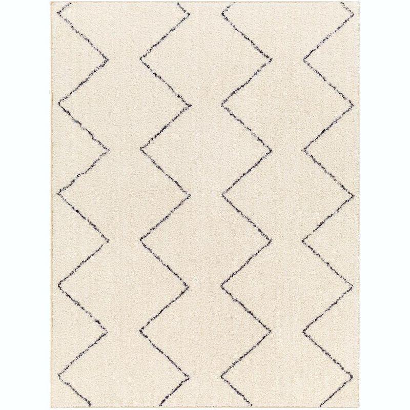 Aaliyah Cream and Black Washable Synthetic Area Rug