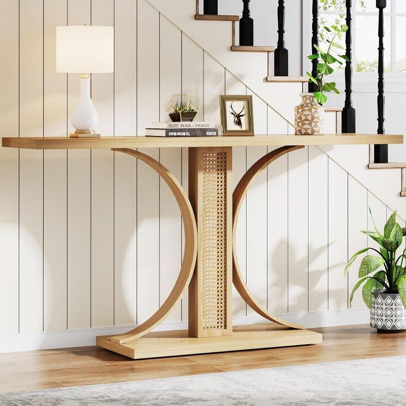 Tribesigns 55 Inches Rattan Console Table, Farmhouse Hallway Table, Light Brown