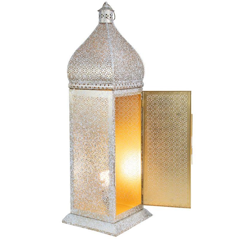 30.5" White and Gold Moroccan Style Lantern Floor Lamp