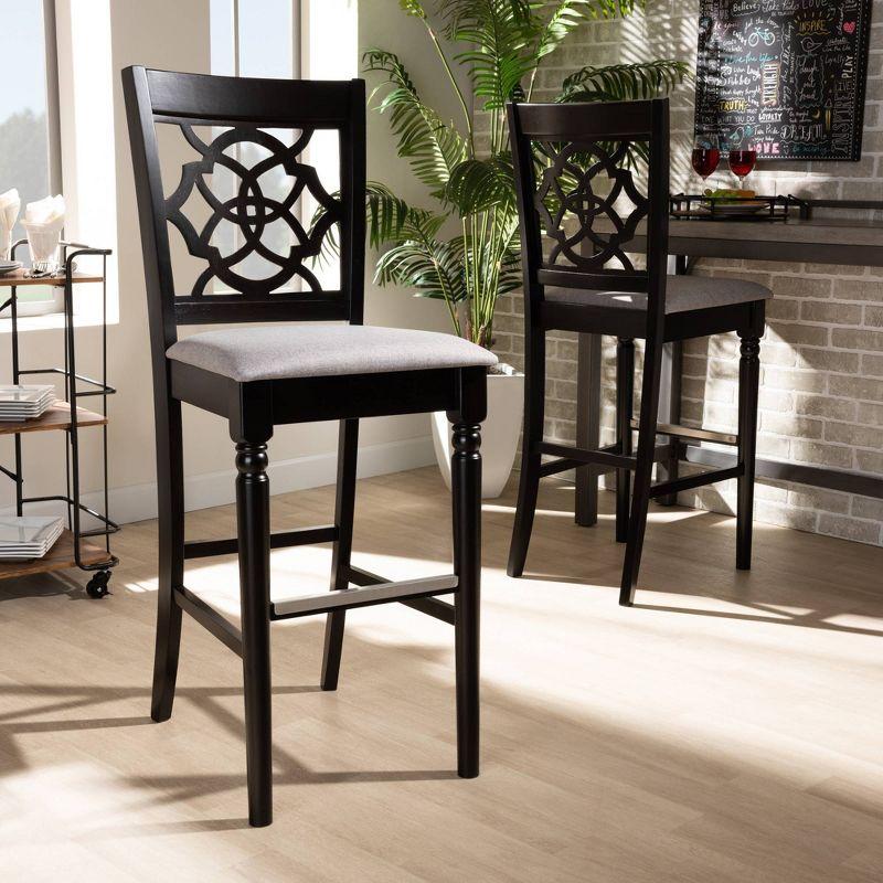 Alexandra 47.6" Grey Fabric and Espresso Wood Bar Stools, Set of 2