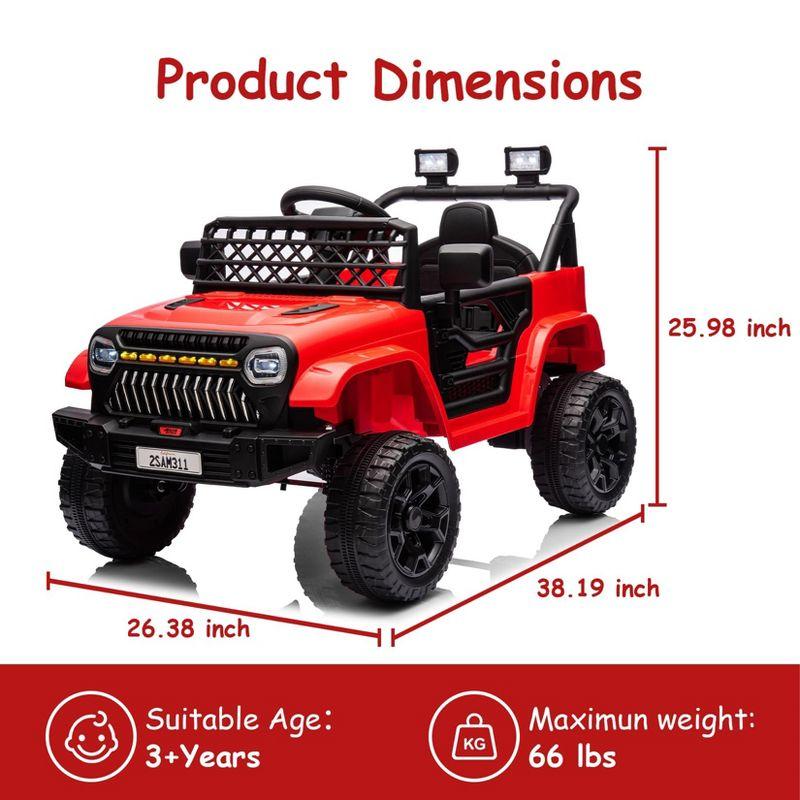 12V Ride On Car for Kids, Electric Vehicle Toddles, Battery Powered Truck Car Toy with RC, LED, Music, 4-Wheel Suspension, Red