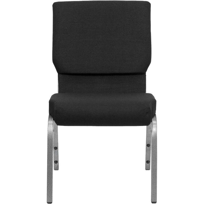 Emma and Oliver 18.5"W Stacking Church Chair in Black Fabric - Silver Vein Frame