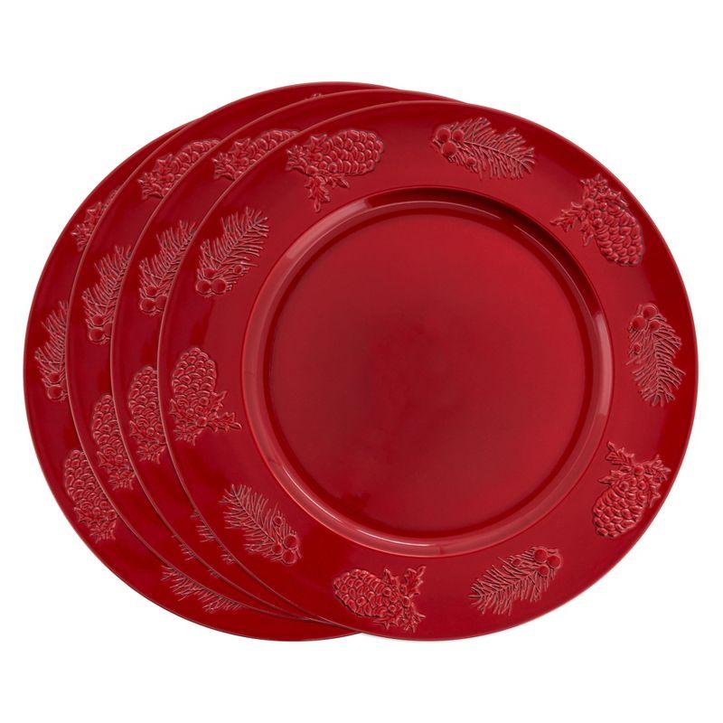 Saro Lifestyle Christmas Charger Plates With Holly Berry Design (Set of 4)