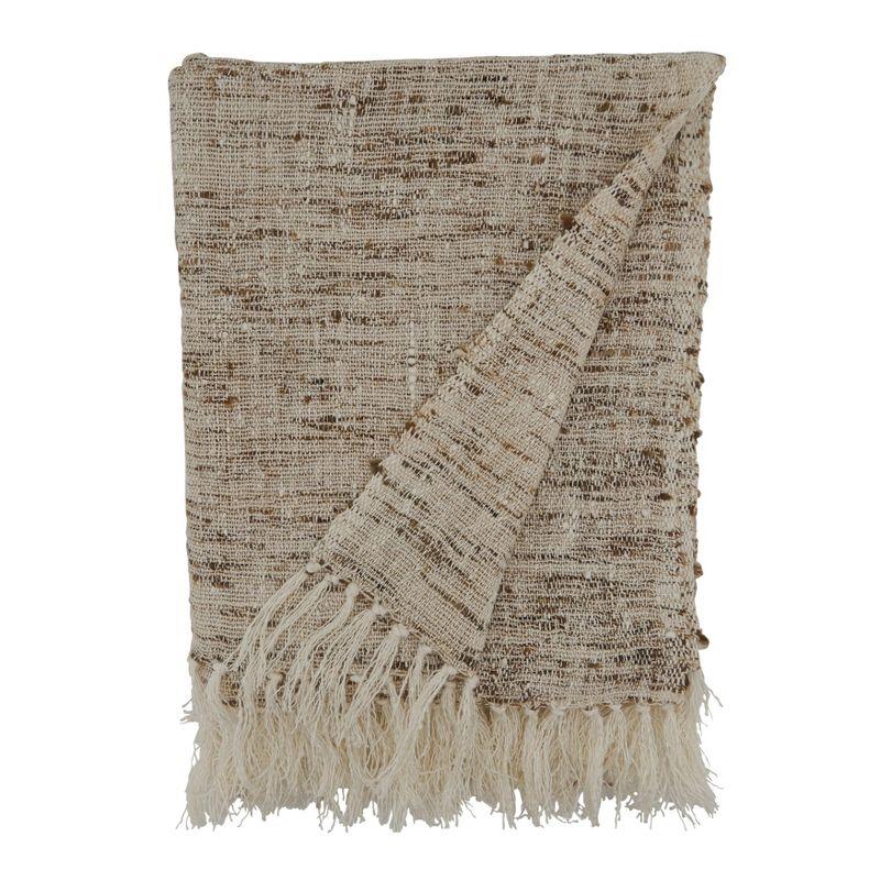 Cozy Oatmeal Textured 50x60 Throw Blanket with Tasseled Edges