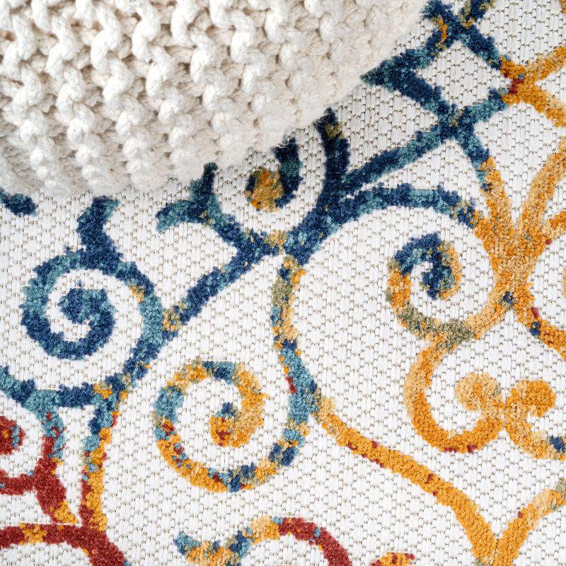 3'x5' Atrani Scroll Trellis Indoor/Outdoor Area Rug, Cream/Blue/Red - JONATHAN Y