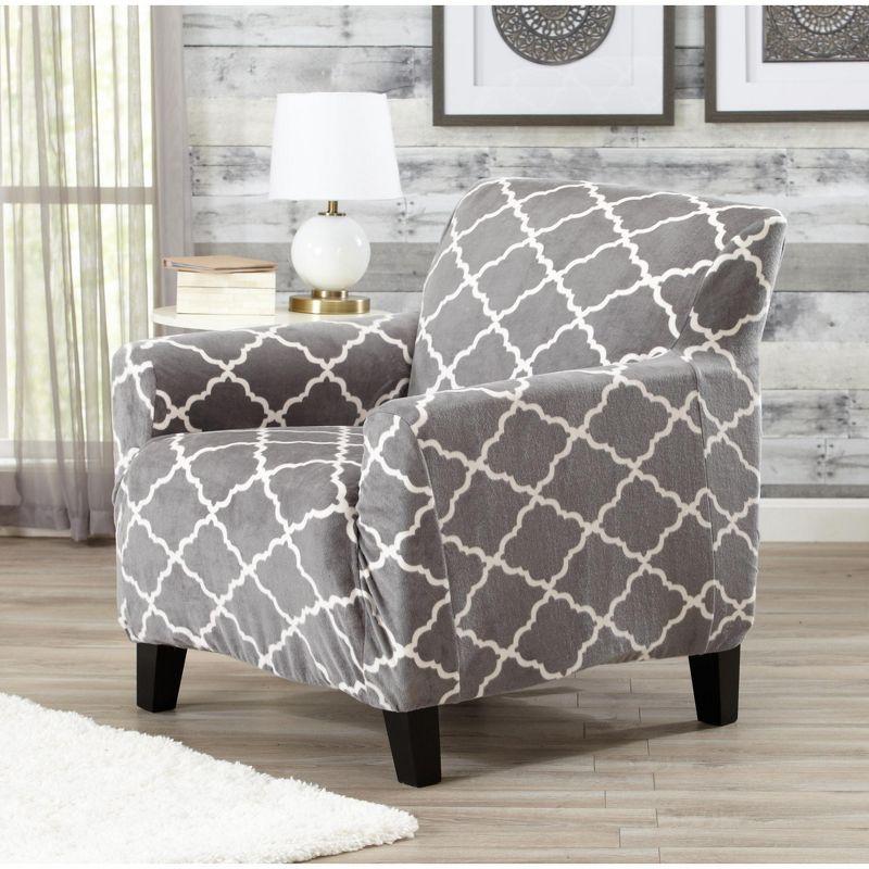 Lux Velvet Plush Grey Armchair Stretch Slipcover