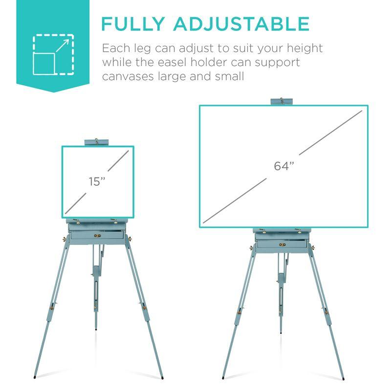 Best Choice Products French Easel, 32pc Beginners Kit Portable Wooden Adjustable Tripod  w/ Paint Supplies - Blue