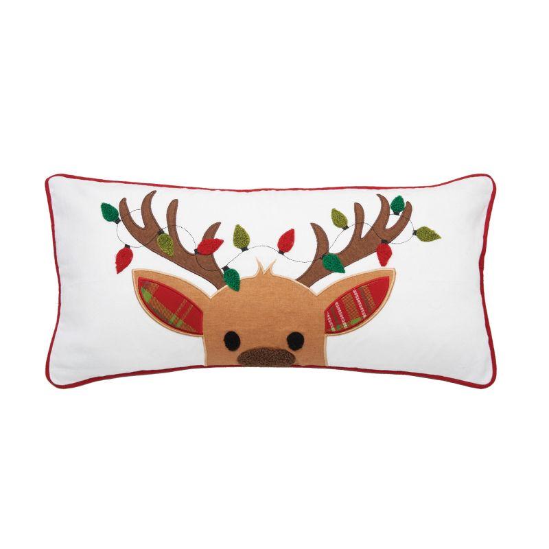 Festive Reindeer Plaid and Lights Cotton Throw Pillow