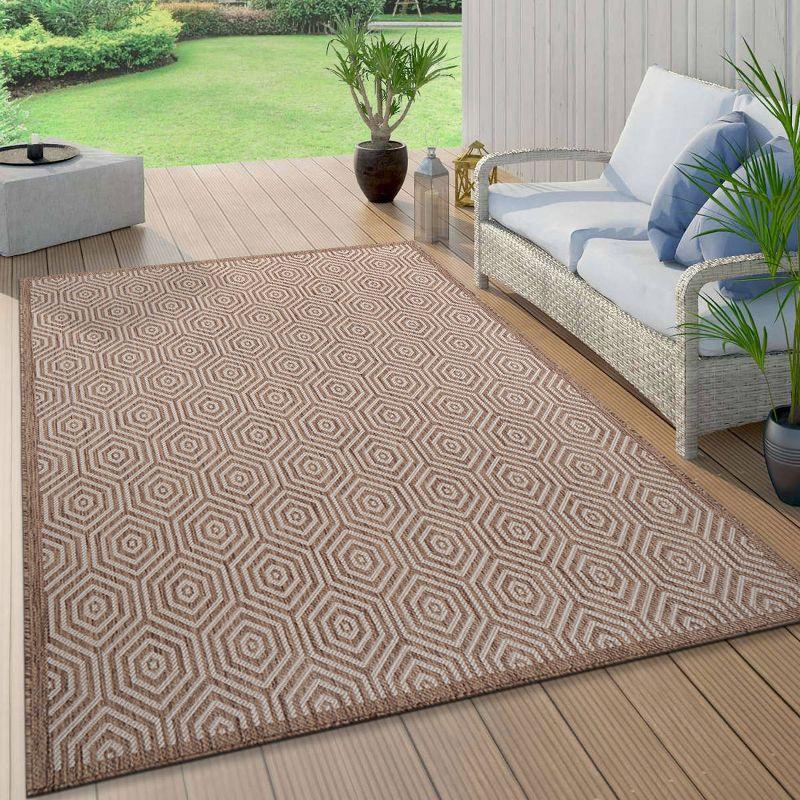 World Rug Gallery Modern Geometric Textured Flat Weave Indoor/Outdoor Area Rug - BROWN 7'10"X10'