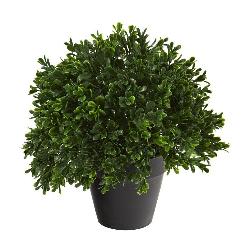 10" Indoor/Outdoor Boxwood Topiary Artificial Plant - Nearly Natural: Faux Greenery, Modern Decor, Freestanding Planter