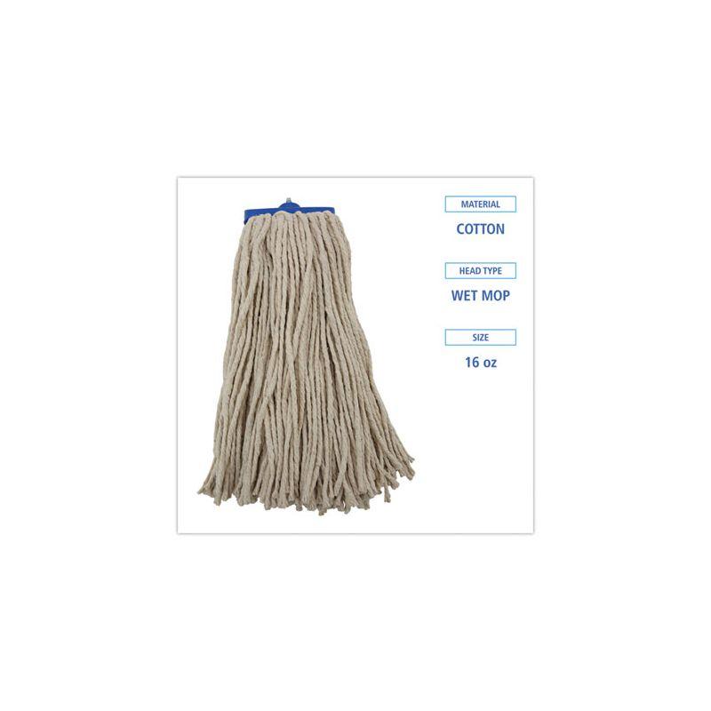 Boardwalk Cut-End Lie-Flat Wet Mop Head, Cotton, 16oz, White